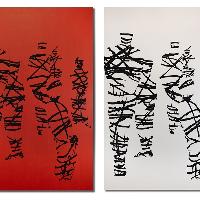 Zhang Hong Mei, Huma Condition,, 2023, Acrylic and tapes on canvas, 150x100cm, courtesy Madeinartgallery, esposta in BAF